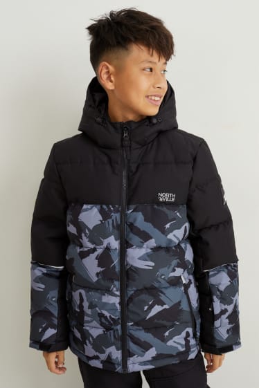 Enfants - Veste de ski à capuche - à motif - noir