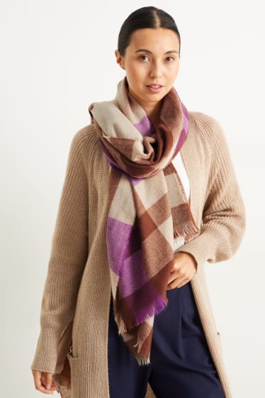 Women - Scarf - check - brown