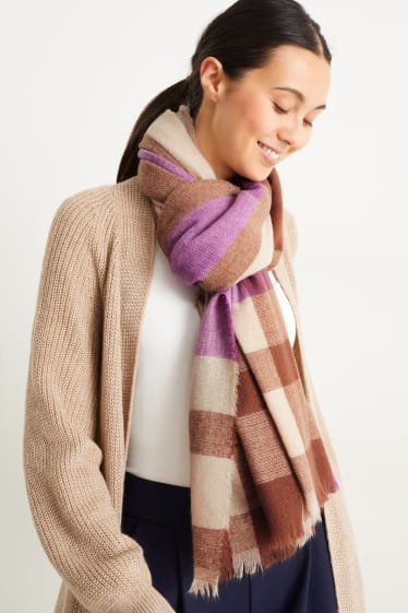 Women - Scarf - check - brown