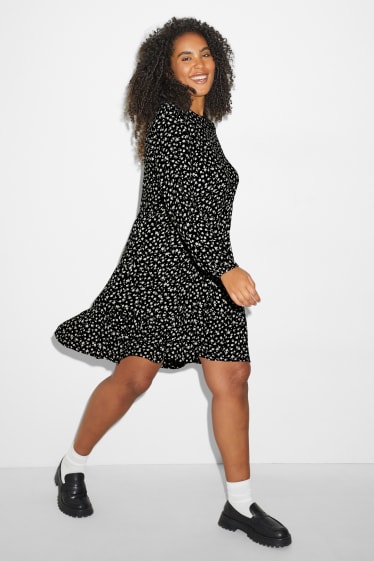 Damen - Viskose-Kleid - geblümt - schwarz