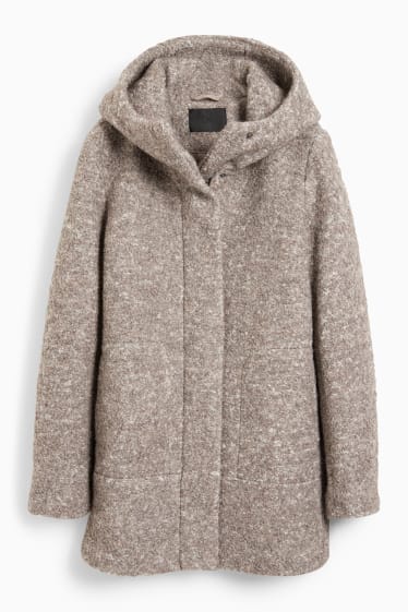 Femmes - Manteau avec capuche - laine mélangée - beige clair