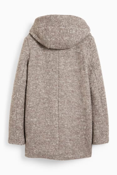 Femmes - Manteau avec capuche - laine mélangée - beige clair