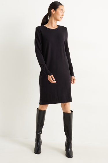 Damen - Basic-Strickkleid - schwarz