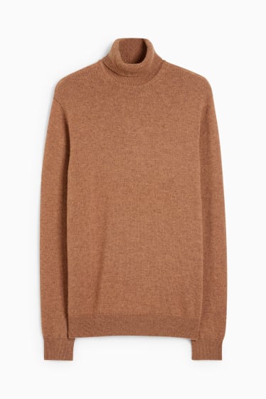 Men - Polo neck jumper - wool blend - brown