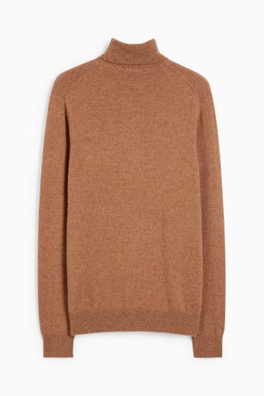 Men - Polo neck jumper - wool blend - brown