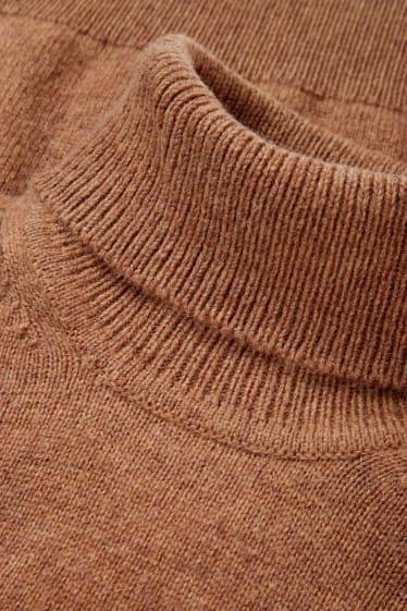 Men - Polo neck jumper - wool blend - brown