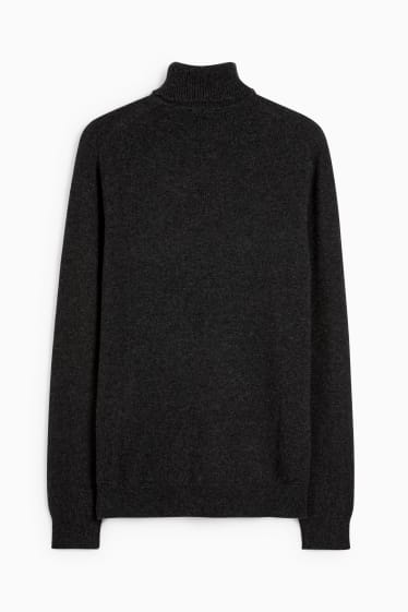 Men - Polo neck jumper - wool blend - dark gray
