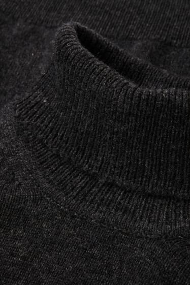 Men - Polo neck jumper - wool blend - dark gray