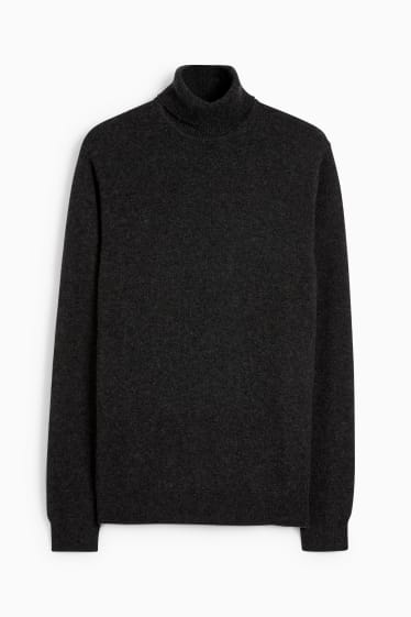 Men - Polo neck jumper - wool blend - dark gray