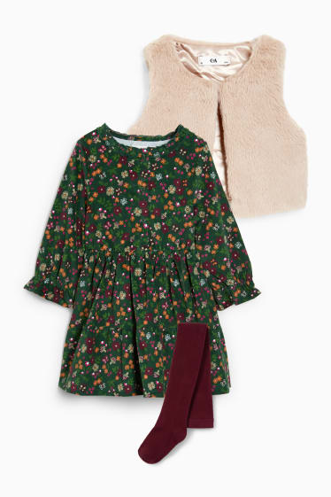 Bambine - Set - vestito, gilet e collant - 3 pezzi - verde scuro