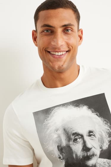 Pánské - Tričko - Einstein - krémově bílá