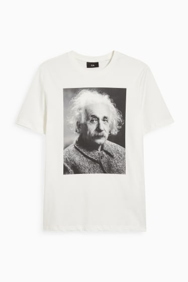 Pánské - Tričko - Einstein - krémově bílá