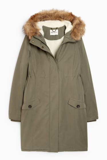 Donna - Parka premaman con cappuccio e porta-bebè - verde