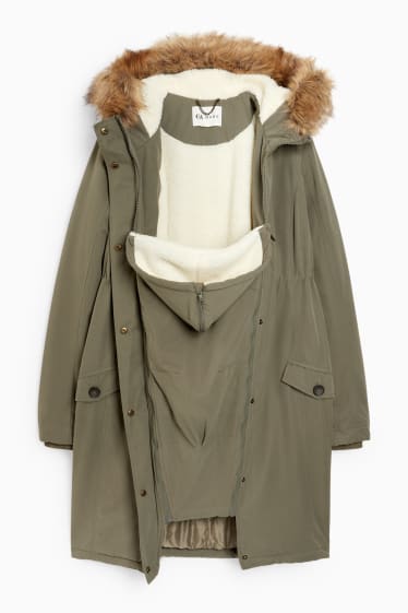 Donna - Parka premaman con cappuccio e porta-bebè - verde