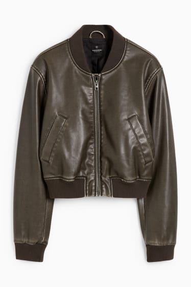 Women - CLOCKHOUSE - cropped jacket - faux leather - dark brown