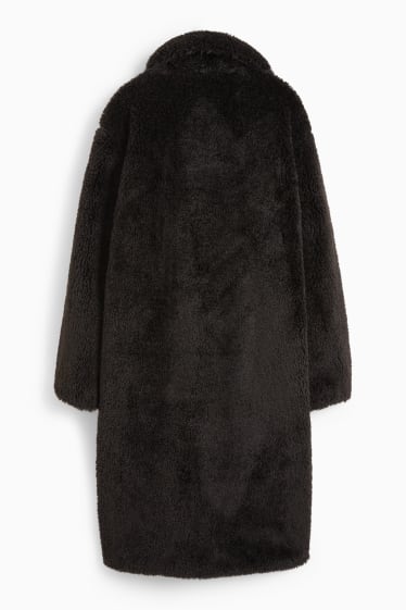 Femei - Palton de pluș - negru