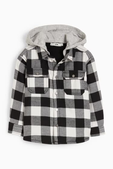 Kinder Jungen - Flanellhemd mit Kapuze - kariert - schwarz / weiss