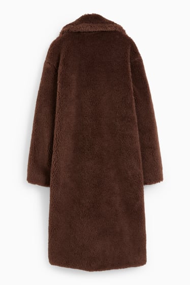 Women - Teddy fur coat - dark brown