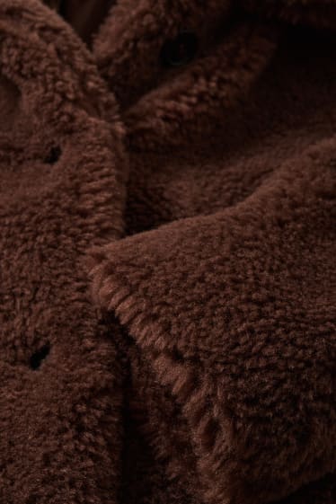 Women - Teddy fur coat - dark brown