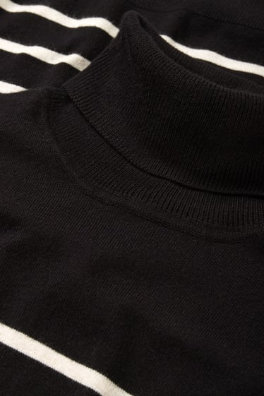 Damen - Basic-Rollkragenpullover - gestreift - schwarz