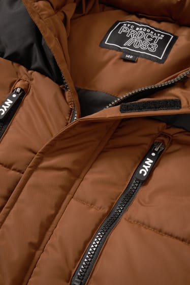 Kinderen: jongens - Gewatteerde jas met capuchon - bruin