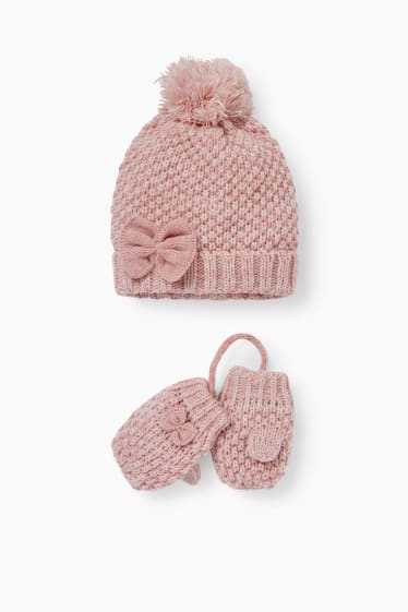 Niemowlęta - Komplet - czapka niemowlęca i rękawiczki - 2 części - jasnoróżowy