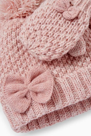 Babys - Set - Baby-Mütze und -Handschuhe - 2 teilig - rosa