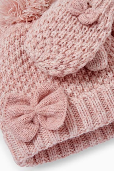 Bébés - Ensemble - bonnet et moufles pour bébé - 2 pièces - rose