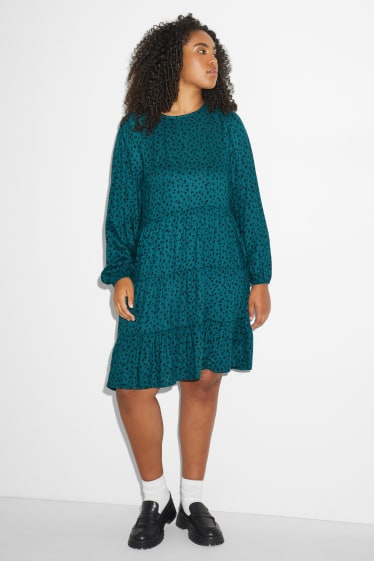 Dames - Jurk van viscose - gebloemd - petrol