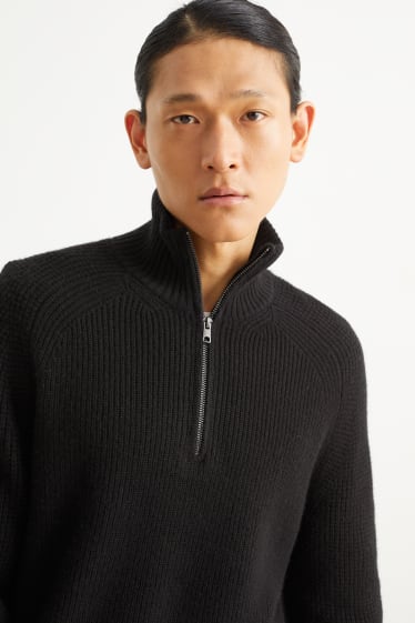 Herren - Pullover mit Kaschmir-Anteil - Woll-Mix - schwarz