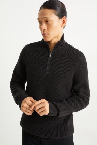 Herren - Pullover mit Kaschmir-Anteil - Woll-Mix - schwarz