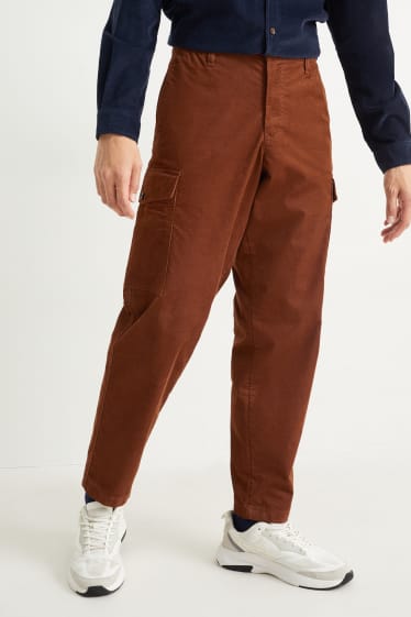 Men - Corduroy cargo trousers - regular fit - brown
