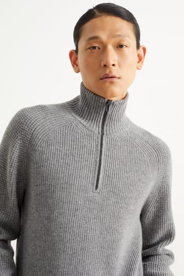 Men - Jumper with cashmere - wool blend - gray