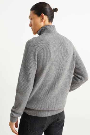 Men - Jumper with cashmere - wool blend - gray