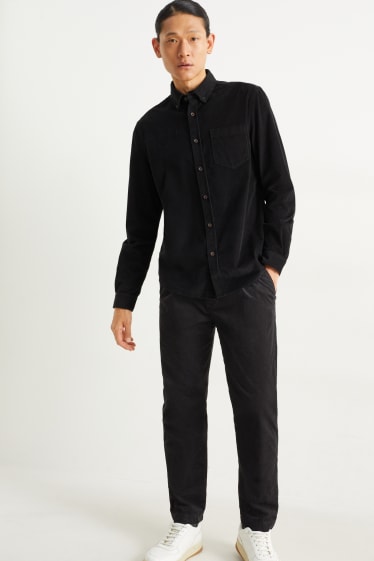 Pánské - Manšestrové kalhoty chino - tapered fit - černá