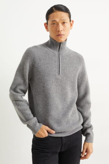 Men - Jumper with cashmere - wool blend - gray
