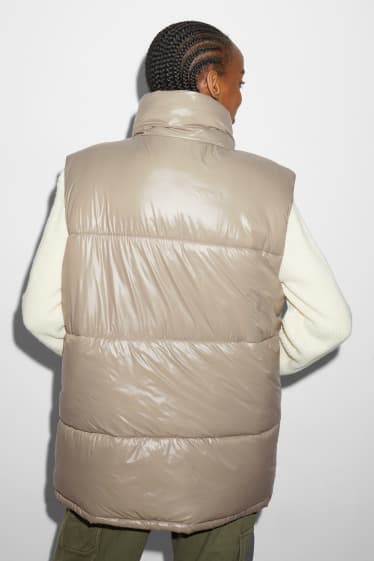 Damen - lange Steppweste - beige