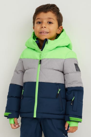 Niños - Chaqueta de esquí con capucha - verde fosforito