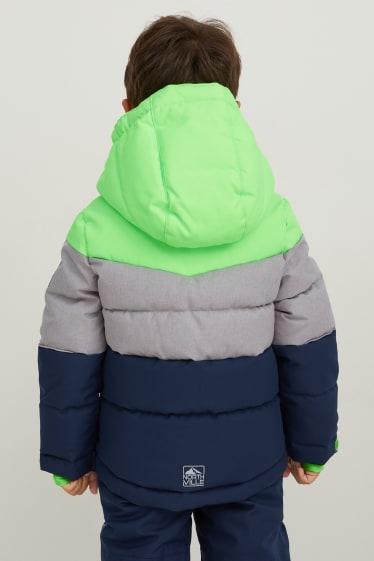 Niños - Chaqueta de esquí con capucha - verde fosforito