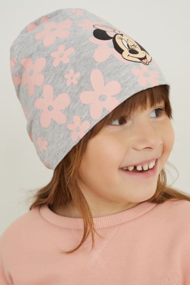 Kinder Mädchen - Minnie Maus - Mütze - geblümt - hellgrau-melange