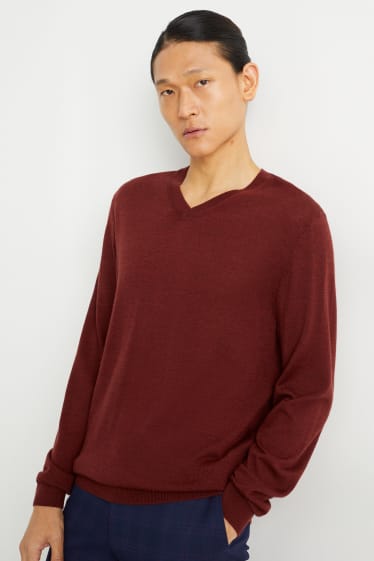 Herren - Merino-Pullover - bordeaux