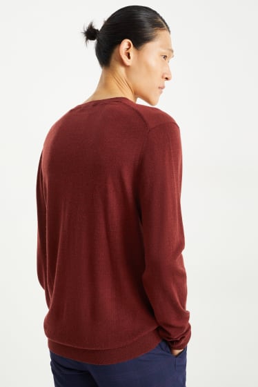 Herren - Merino-Pullover - bordeaux