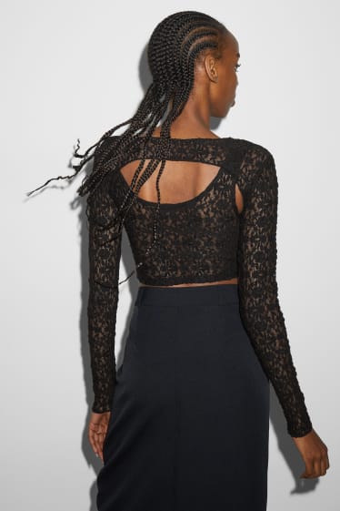 Damen - Crop Langarmshirt - schwarz