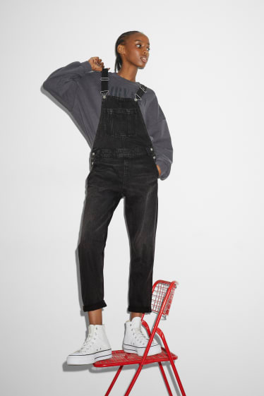 Dames - CLOCKHOUSE - denim tuinbroek - jeansdonkergrijs