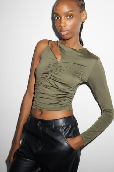 Women - CLOCKHOUSE - cropped long sleeve top - dark green