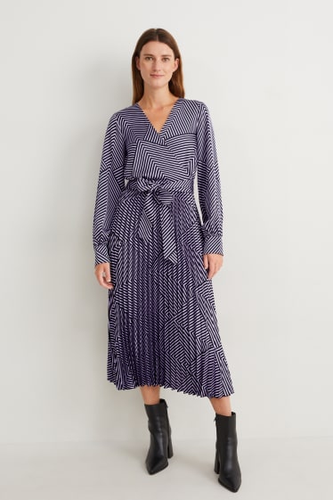 Femmes - Robe portefeuille - plissée - bleu foncé