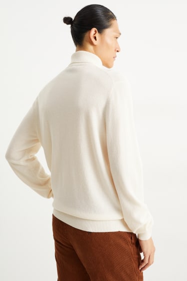 Herren - Rollkragenpullover mit Kaschmir-Anteil - Woll-Mix - cremeweiß