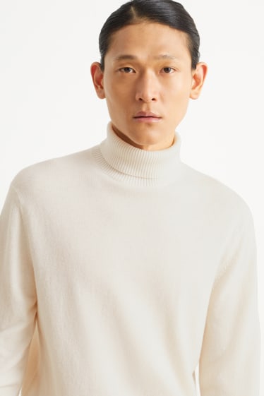 Herren - Rollkragenpullover mit Kaschmir-Anteil - Woll-Mix - cremeweiß