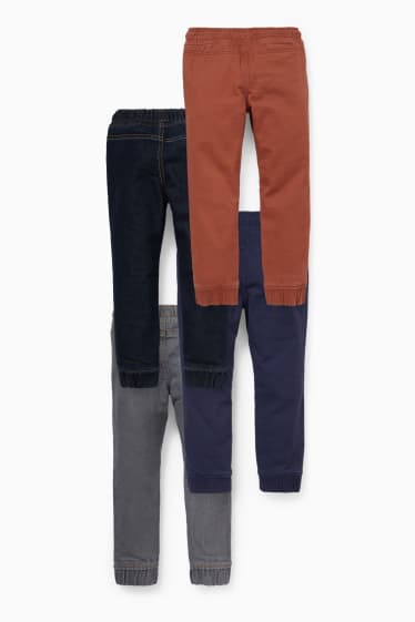 Kinderen - Set van 4 - thermojeans en thermobroek - straight fit - donkerblauw / grijs