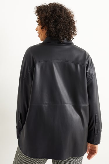 Damen - Oversized-Bluse - Lederimitat - schwarz